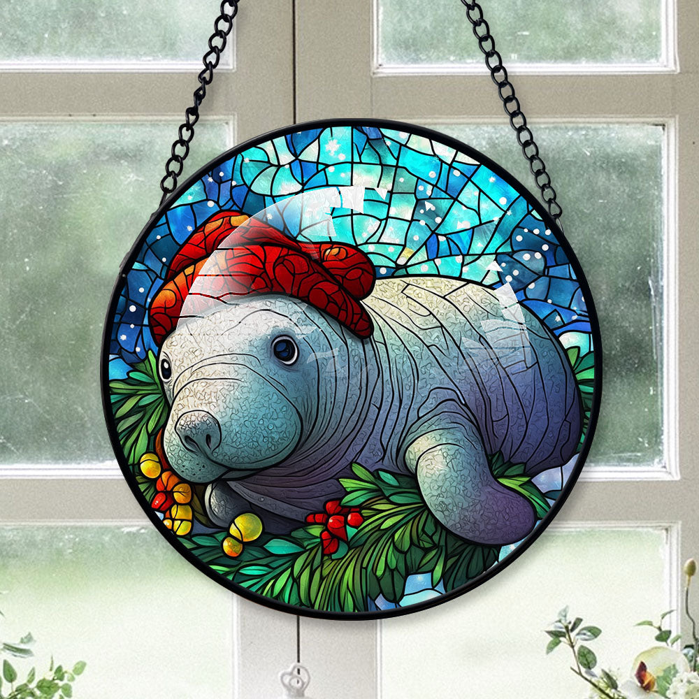 Manatee Ornament Christmas 2025, Manatee Stained Glass Window Hanging ...