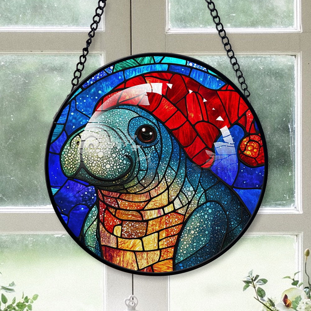 Manatee Ornament Christmas 2025, Manatee Stained Glass Window Hanging ...
