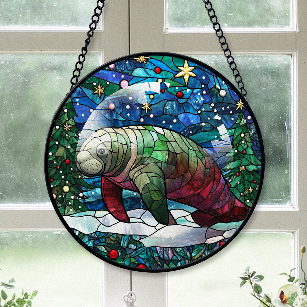 Manatee Ornament Christmas 2025, Manatee Stained Glass Window Hanging ...