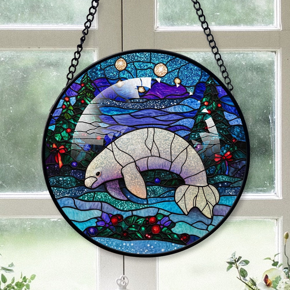 Manatee Ornament Christmas 2025, Manatee Stained Glass Window Panel ...
