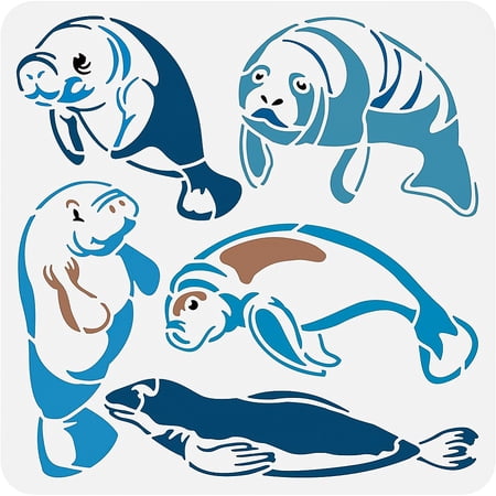 Manatee Plastic Stencil Animal Themed Reusable Drawing Painting Templates Diary Scrapbook Craft Wall Floor Decoration