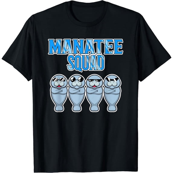 Manatee Squad Funny Saying Team Manatee Wildlife Men Women Short Sleeve T-Shirt Black Casual Tee