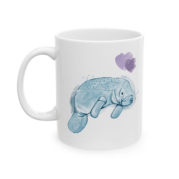 Cute Manatee 11 oz Coffee Mug - Watercolor White Ceramic Gift