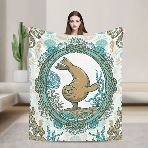 Manatee Throw Blanket Modern Coastal Wilderness Accent Throw for Apartment Couch, Cozy Bedroom Bed 50x40