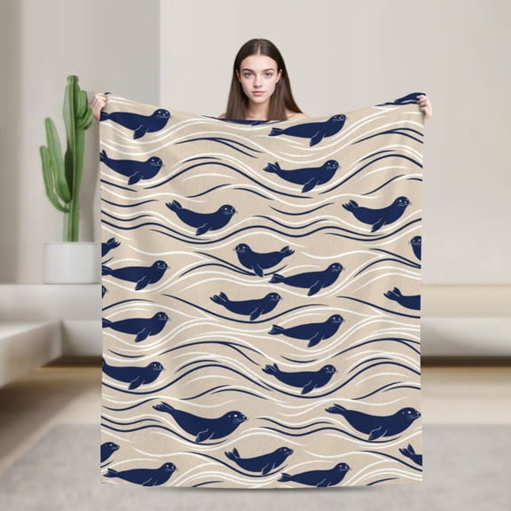 Manatee Throw Blanket Unique Animal Pattern Blanket for Car Airplane Bed, Apartment Accent Throw 50x40