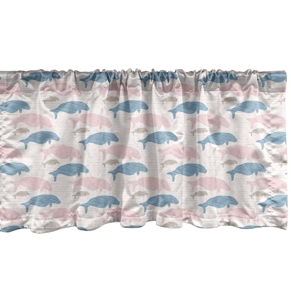 Manatee Window Valance, Sea Animal Silhouettes Pattern with Diagonal Lines Pastel Toned Elements Graphic, Curtain Valance for Kitchen Bedroom with Rod Pocket, 54" X 18", Multiclor, by Ambesonne