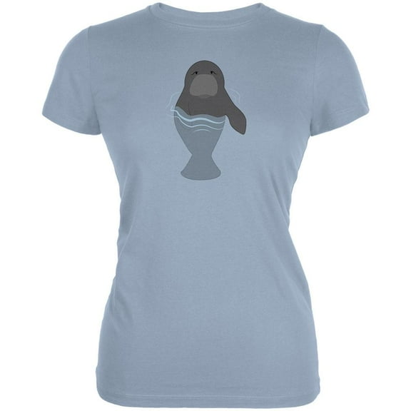 Manatee in Water Cute Juniors Soft T Shirt Light Aqua LG