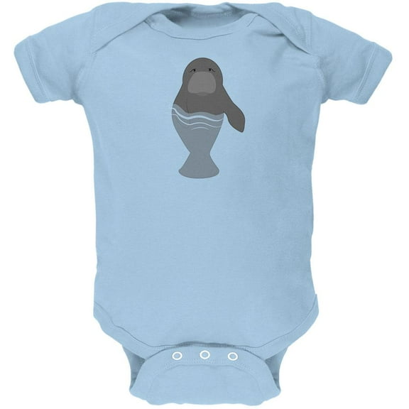 Manatee in Water Cute Soft Baby One Piece Light Blue 0-3 M