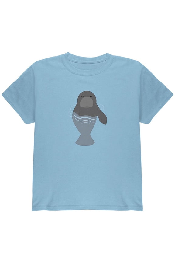 Manatee in Water Cute Youth T Shirt Light Blue YMD