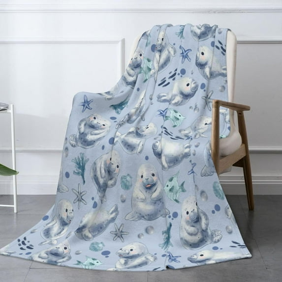 Manatees Blanket 50"x40" Fuzzy Soft Cozy Manatee Blankets Soft Throws Warm Lightweight Plush Fleece Blanket for Users Men Women Gift Bed Couch Sofa