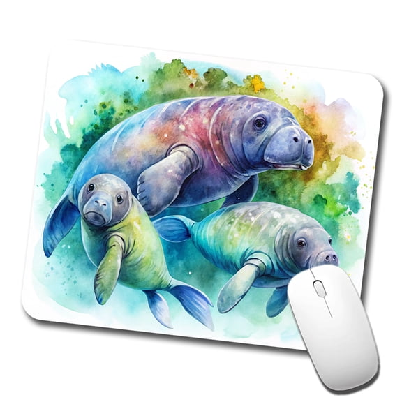 Manatees Family Watercolor Mouse Pad Low Profile Gaming Mat