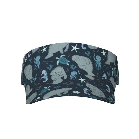 Manatees Visor Hats for Women with Print - Adjustable Sports Sun Hat, Breathable Polyester, Unisex Casual & Outdoor Cap