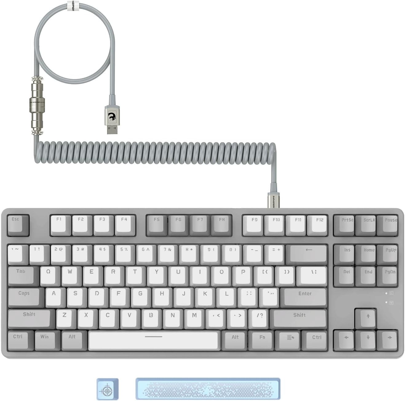 AJAZZ AK873 Backlit Keys Mini USB-C Gaming Keyboard with Custom Coiled USB-C Aviation Cable, Gray