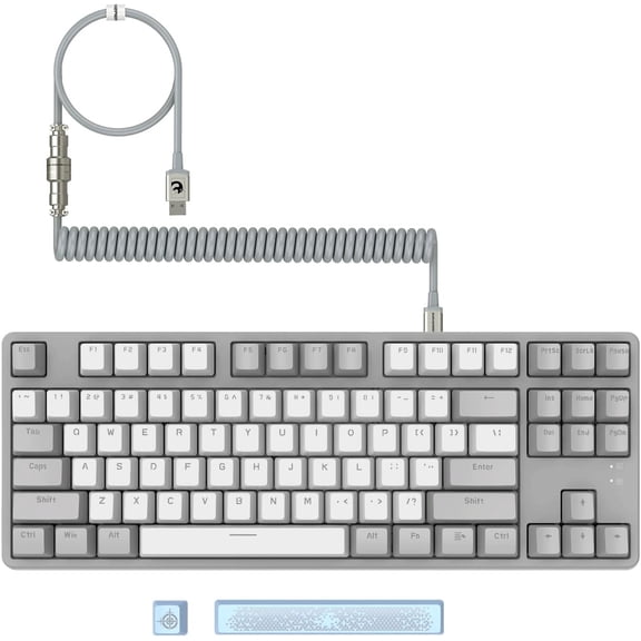 AJAZZ AK873 Backlit Keys Mini USB-C Gaming Keyboard with Custom Coiled USB-C Aviation Cable, Gray
