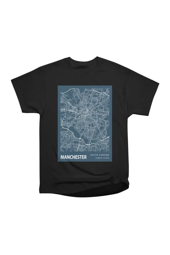 Manchester Blueprint City Map T-Shirt Tee Gift For Him Merch For Her Apparel For Friend