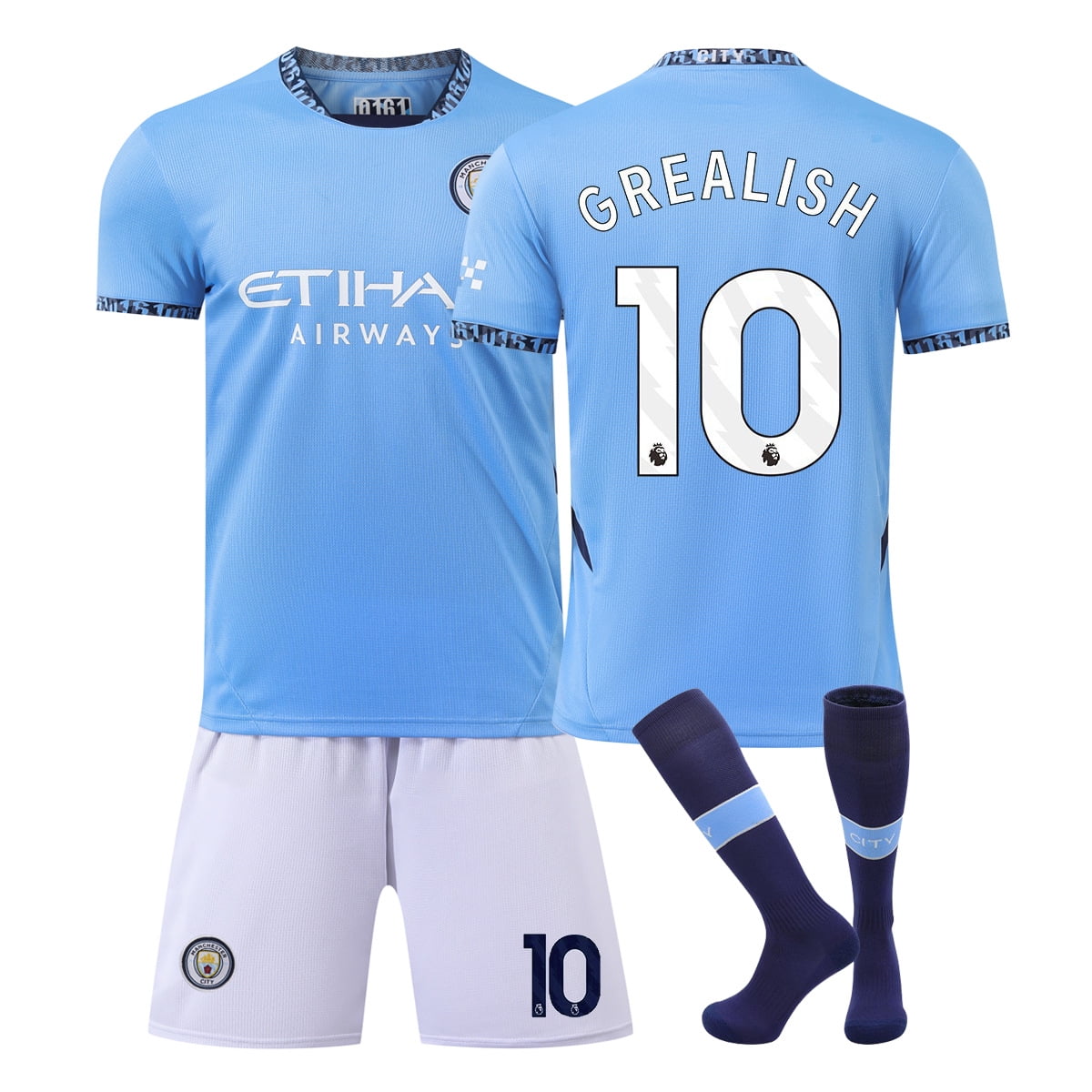 Manchester City 2024/25 Home 9 Haaland Youth Kids Soccer Jersey Shorts
