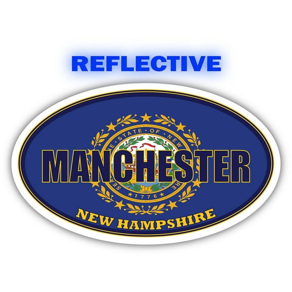 Manchester City New Hampshire State Flag | NH Flag Hillsborough County Oval State Colors Reflective Sticker Car Decal 3x5 inches