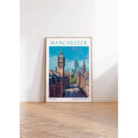 Manchester England Travel Poster For Modern British City Home Decor