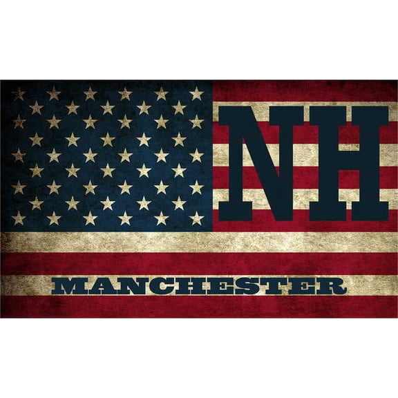 Manchester NH New Hampshire Hillsborough County Vintage US Flag Decal Bumper Sticker 3M Vinyl 3" x 5"