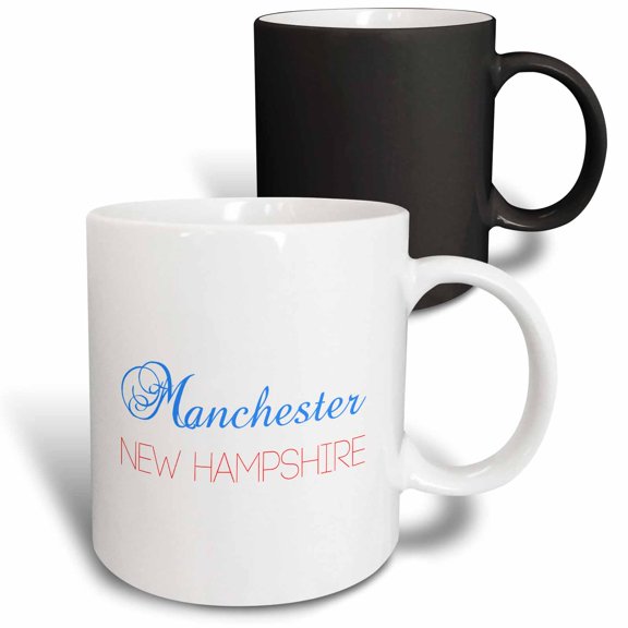 3drose, Manchester, New Hampshire Blue, Red Text. Patriot Usa Home Town Gift, 11oz Magic Transforming Mug