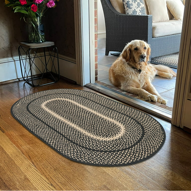 Manchester Small Braided Rug 20x30 - Black And Tan Kitchen Rug
