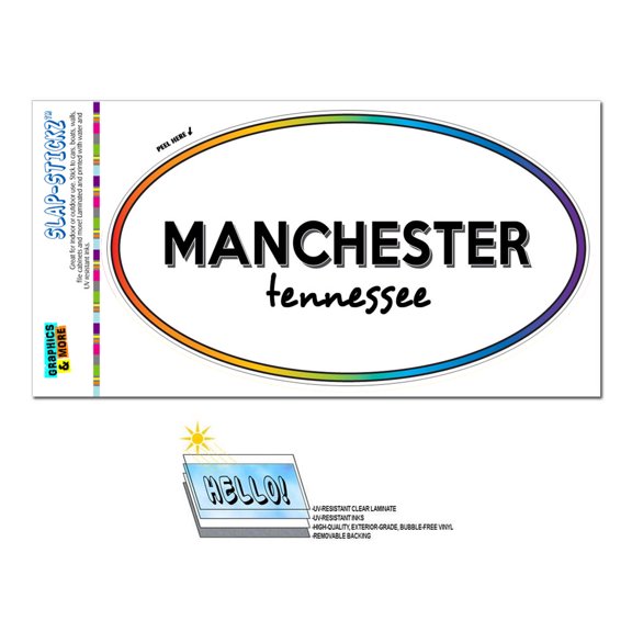 Manchester, TN - Tennessee - Rainbow - City State - Oval Laminated Sticker