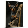 thumbnail image 1 of Manchester Terrier Cute Dog Harp Stretched Canvas Size 8x12 – Retro Manchester Terrier Dog Batter in Action With Harp for Themed Living Room, 1 of 5