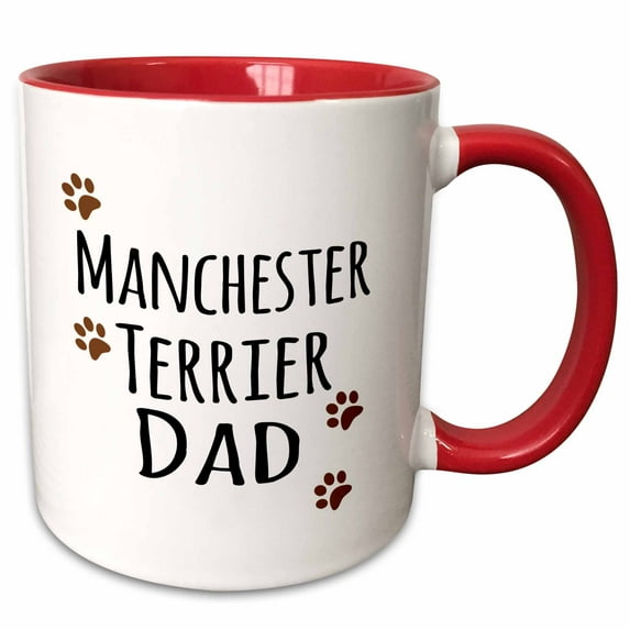 3drose, Manchester Terrier Dog Dad - Doggie by Breed - Muddy Brown Paw Prints - Doggy Lover Pet Owner Love, 11oz Two-tone Red Mug
