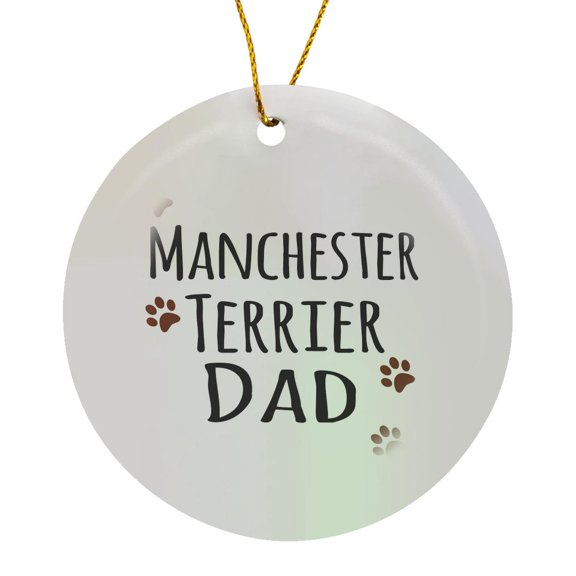 3drose, Manchester Terrier Dog Dad - Doggie by Breed - Muddy Brown Paw Prints - Doggy Lover Pet Owner Love, Circle Porcelain Ornament