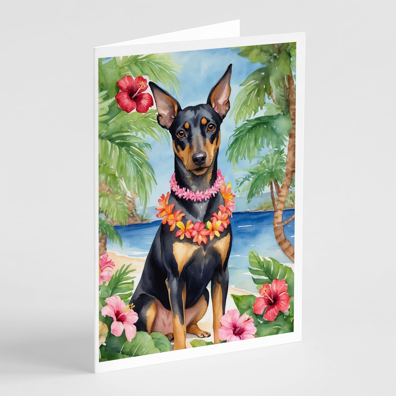 Manchester Terrier Luau Greeting Cards Pack of 8 7 in x 5 in