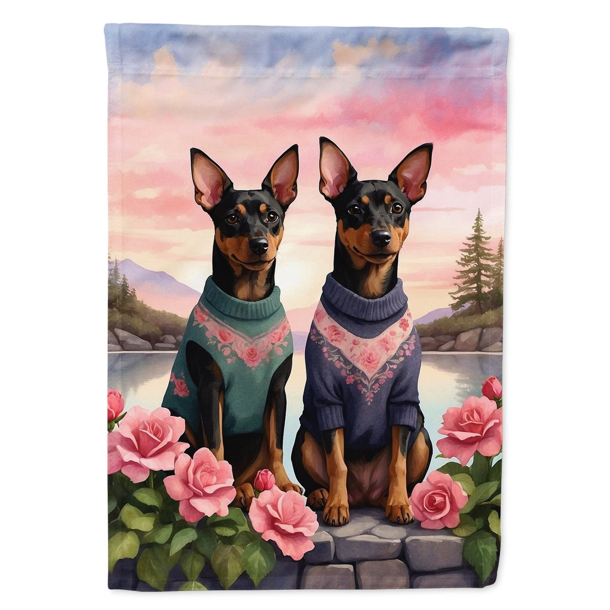 Manchester Terrier Two Hearts House Flag 28 in x 40 in