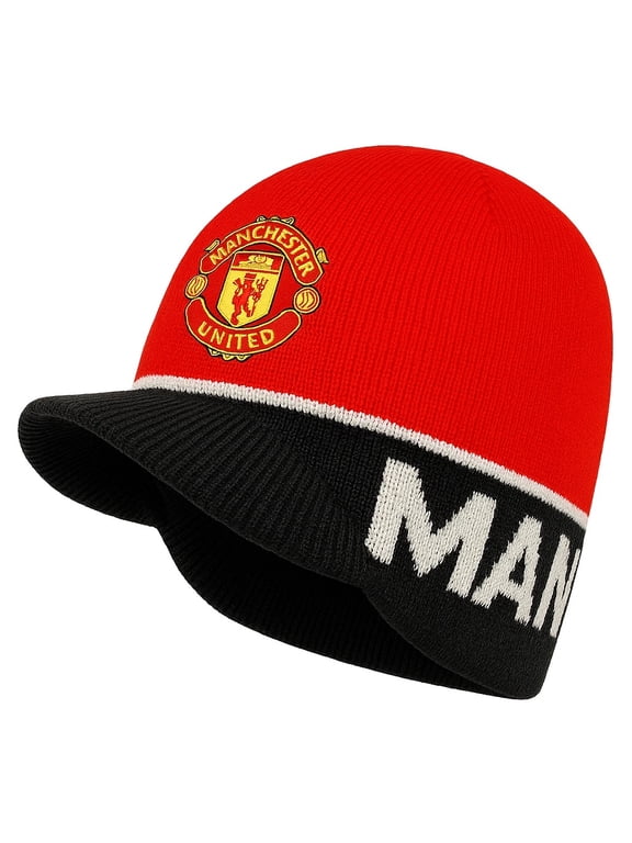 Manchester United Official Winter Visor Beanie, 100% Acrylic, OSFM