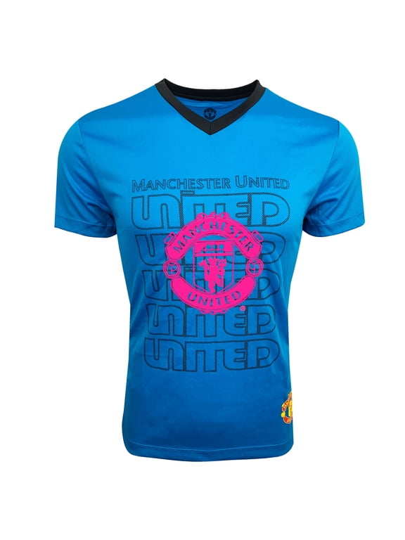 Adjmi Manchester United Teal/Pink Logo Polyester Tee, Adult Sizes S-L