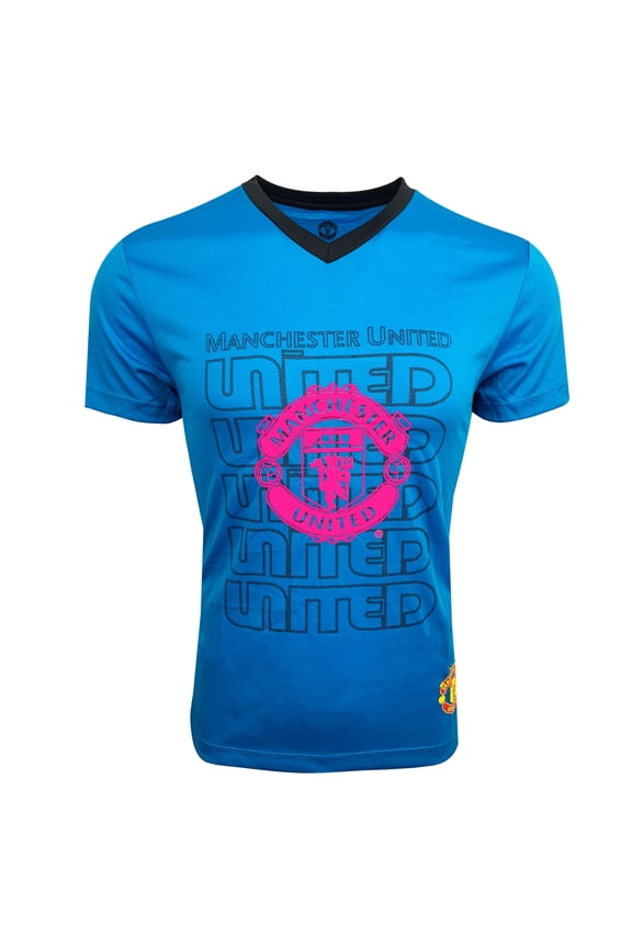 Adjmi Manchester United Teal/Pink Logo Polyester Tee, Adult Sizes S-L
