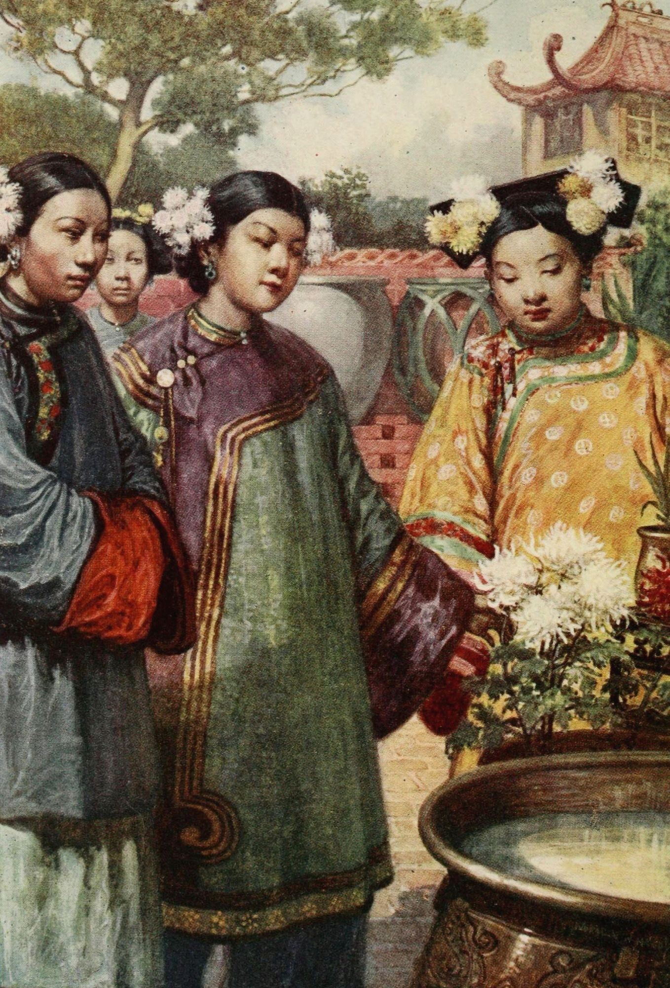 Manchu girls China 1910 Canvas Art - Norman H Hardy (18 x 24)