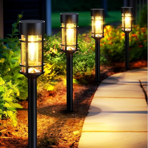 Mancra Solar Pathway Lights, 8 Pack LED Solar Lights Outdoor Waterproof, Glass Metal Garden Lighting for Yard Path Landscape Lawn Walkway Driveway, 3000K