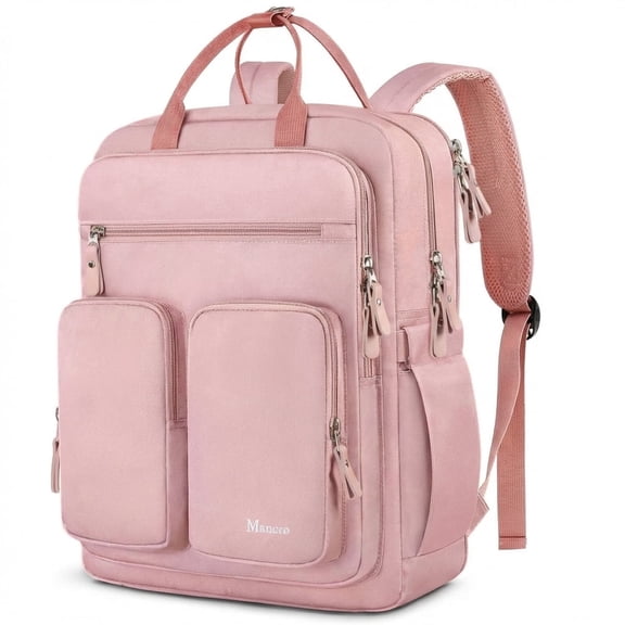 Mancro Work Backpack for Women, Airline Approved Travel Backpack with Luggage Strap Fits for 15.6in Laptop, Pink