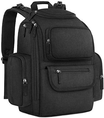 Mancro Diaper Bag Backpack, Multifunctional Dad Diaper Bag with 2 Side Insulated Pockets, Travel Water Resistant Baby Diaper Backpack for Men Women with Stroller Straps, Black