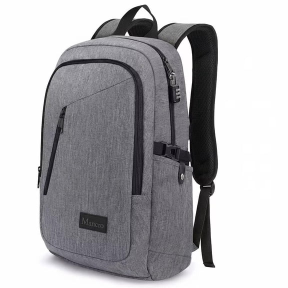Mancro Laptop Backpack with Lock, Water Resistant Carry on Travel Backpack for Men and Women Fits 15.6 in Laptop, Gray