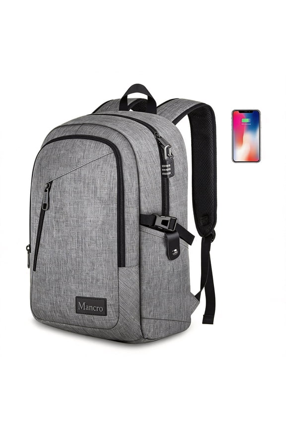 Laptop Backpack with Lock, Water Resistant Carry on Travel Backpack for Men and Women Fits 15.6 in Laptop, Gray