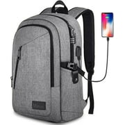 Mancro Laptop Backpack with USB Charging Port & Lock, Water Resistant Carry on Travel Backpack for Men and Women Fits 15.6 in Laptop, Gray