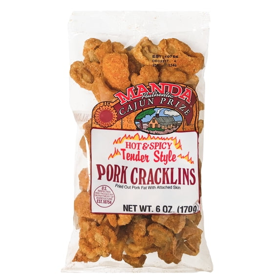 Manda Hog Cracklins Hot Pork Rinds, 6 oz Bag