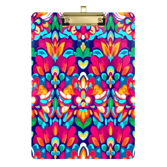 Mandala 12.5x9in Clipboard, Durable Acrylic with Metal Clip and Wall Hook for Office or Classroom