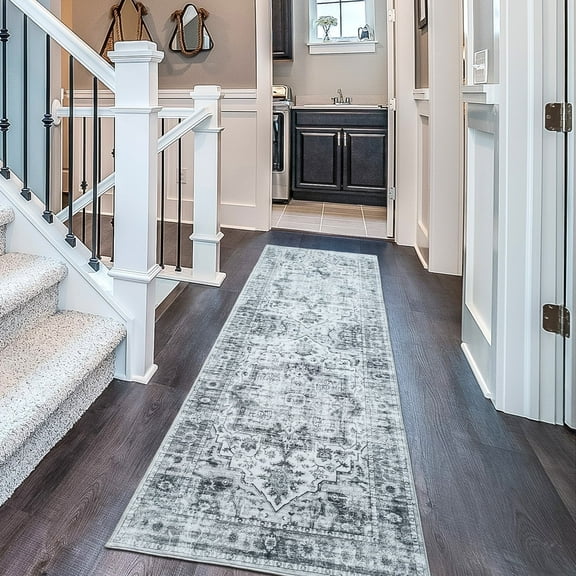 Mandala 2x6 Runner Rugs for Hallway,Bedrooms and Floor- Machine Washable Thick Rug Runners 2x6 - Durable Polyester Material Modern Home Rugs for Bedroom, Living Room & Kitchen - Grey