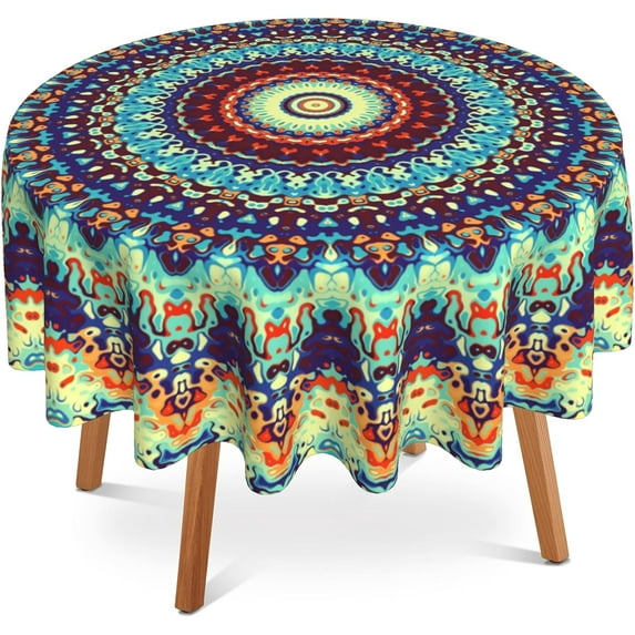 Mandala 60 inch Round Tablecloth,Boho Abstract Flowers Circle Table Cover Stain Resistance Water Repellent Wrinkle-Free Table Cloth for Home Kitchen Dining Party Patio Indoor Outdoor