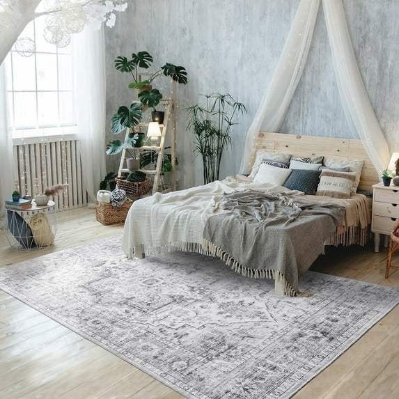 Mandala 8x10 Rug - Ultra Soft Traditional Area Rug for Bedroom, Living Room & Office | Non-Slip Machine Washable Rug Ideal for Indoor & Outdoor Use - Vintage Gray