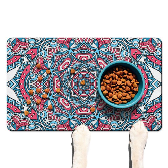 Mandala Abstract Spiritual Zen Dog Food Mat, Durable Waterproof Absorbent Non-Slip Pet Feeding Mat Quick Dry