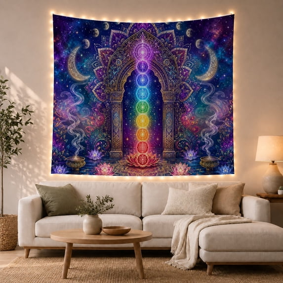 Mandala Archway in Starry Sky, Mystical Celestial for Meditation Enthusiasts, Spiritual Room Decor, Housewarming Gift, Tapestry Wall Hanging for Bedroom and Living Room