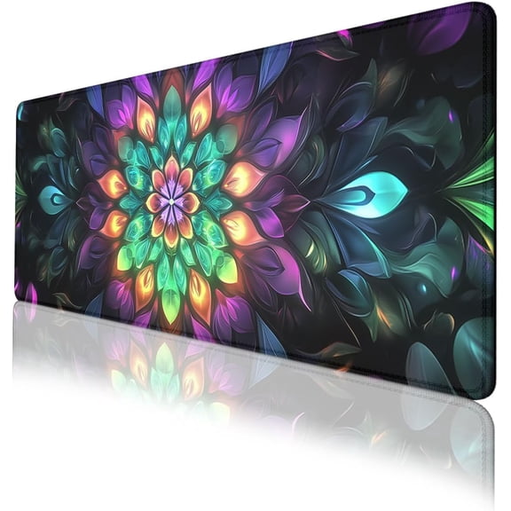 Mandala Art Gaming Mouse Pad Colorful Psychedelic Abstract Boho Large Desk Mat Waterproof Stitched Edges Rubber Base Non-Slip Deskmap Computer Keyboard Mat 31.5 x 11.8 Desk Home Office Gaming