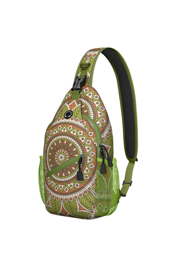 Mandala Art Sling Backpack for Travel, Decorative Ethnic Boho Crossbody Bag with Traditional Folk Pattern, Lightweight Tribal Shoulder Daypack